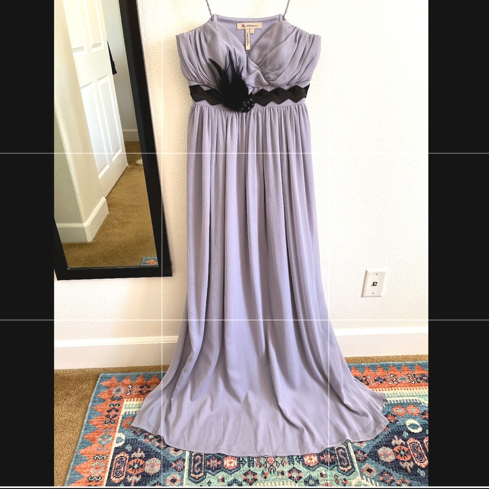 BCBG Lavender Grey Dress Feather Detail